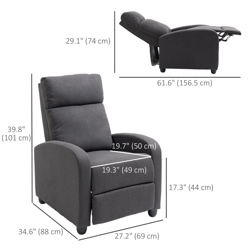Fabric Recliner Chair Manual Home Theater Seating Single Reclining Chair. Dark Grey