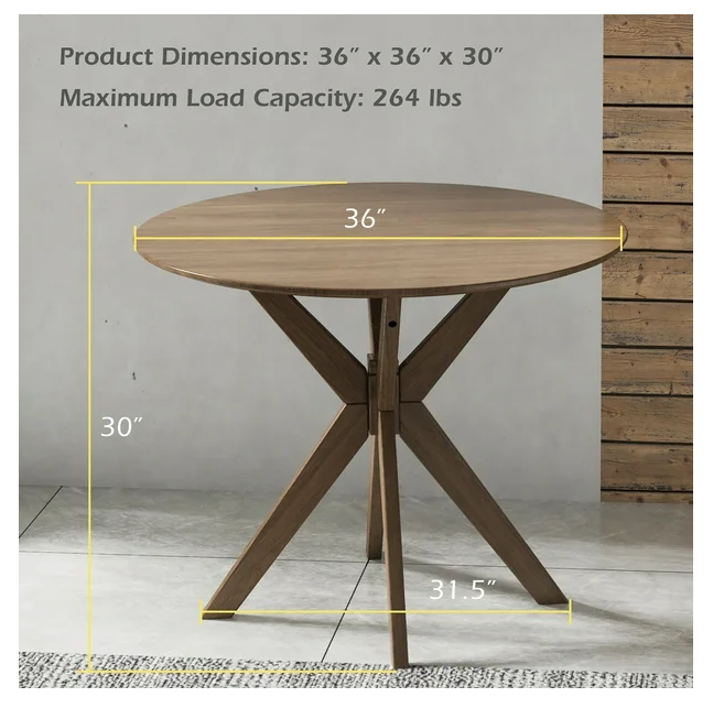 Modern Round Wood Dining Table 35" W/ Solid Wood Legs& Base for Home, Office