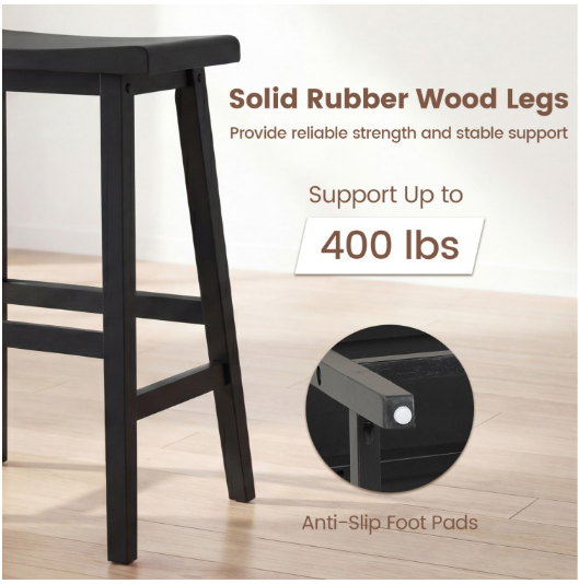 Set of 2 - Counter Height Bar Stools with Back and Footrest-Gray