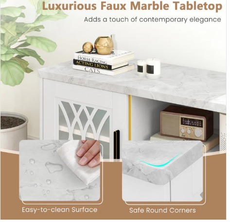 71 Inch TV Stand with Glass Doors for 80 Inch TVs-White-Scratch and Dent - (Fully Assembled)