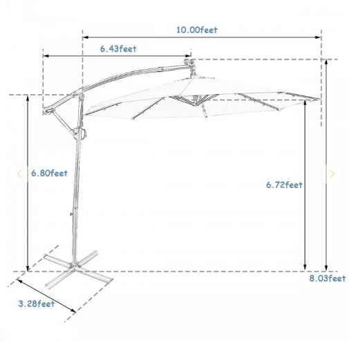 10 Feet 360° Rotation Solar Powered LED Patio Offset Umbrella without Weight Base