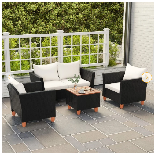 4 Pieces Outdoor Conversation Set with Storage Coffee Table - White - [Factory Defect] (Assembled)