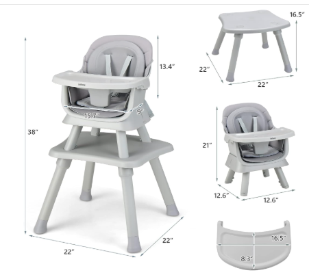 INFANS 8 in 1 Baby High Chair, Convertible Highchair for Babies and Toddlers - Light Blue