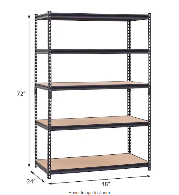 5-Tier Heavy Duty Steel Garage Storage Shelving Unit in Black - Unassembled