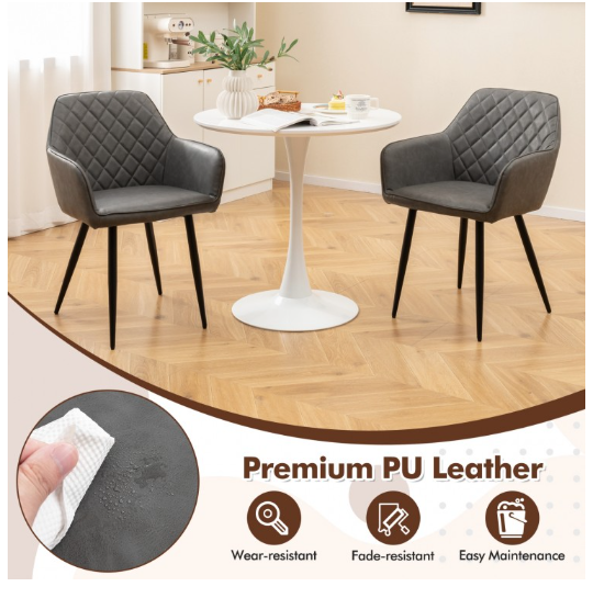 Leisure Dining Chair Set of 2 with Curved Backrest and Wide Seat-Gray