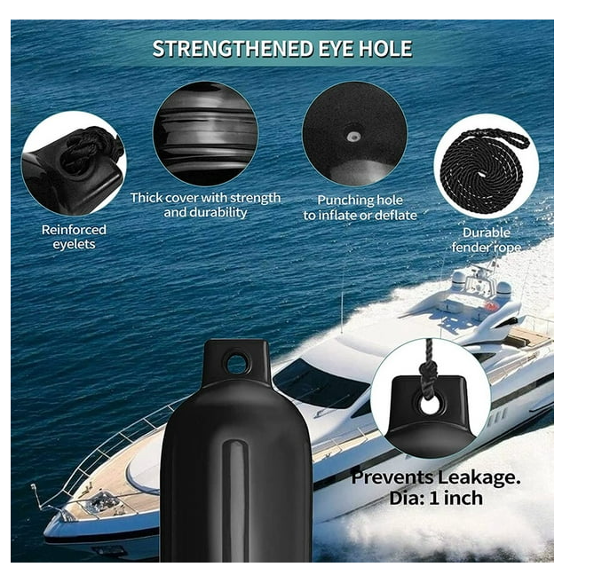 Special - Boat Fenders, 6.5" x 23" Boat Bumpers for Docking with Center Holes, and Air Pump
