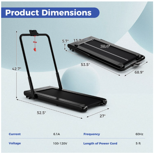 2-in-1 Folding Treadmill with RC Bluetooth Speaker LED Display-Black