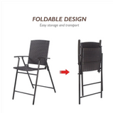 Set of 4 Folding Rattan Bar Chairs with Footrests and Armrests for Outdoors and Indoors