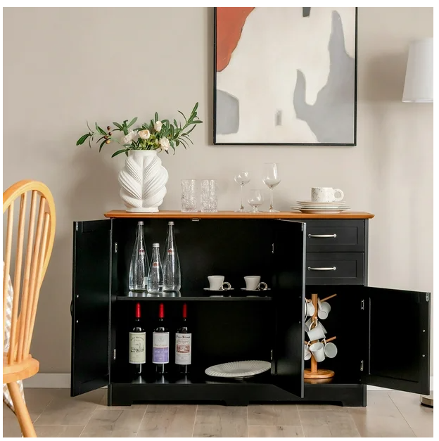 Buffet Sideboard Kitchen Cupboard Storage Cabinet with 2 Drawers & 3 Doors Black