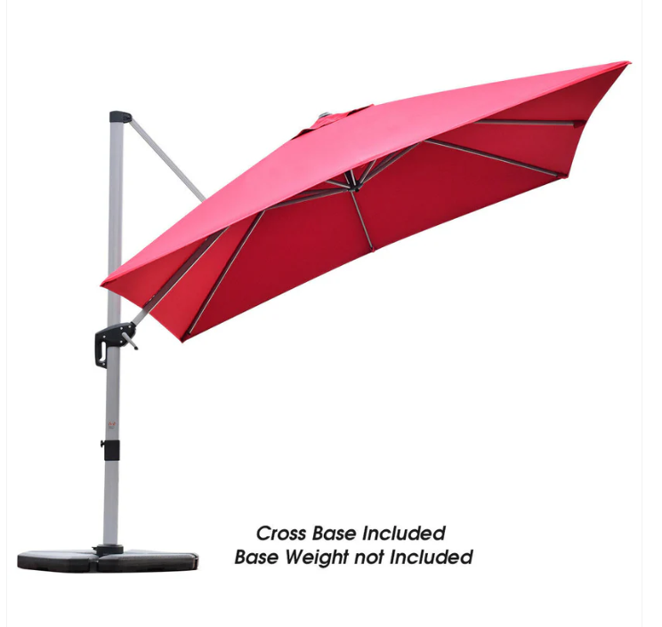 10Ft Patio Offset Cantilever Umbrella 360 Degree Tilt Aluminum W/Base Red - Assembled