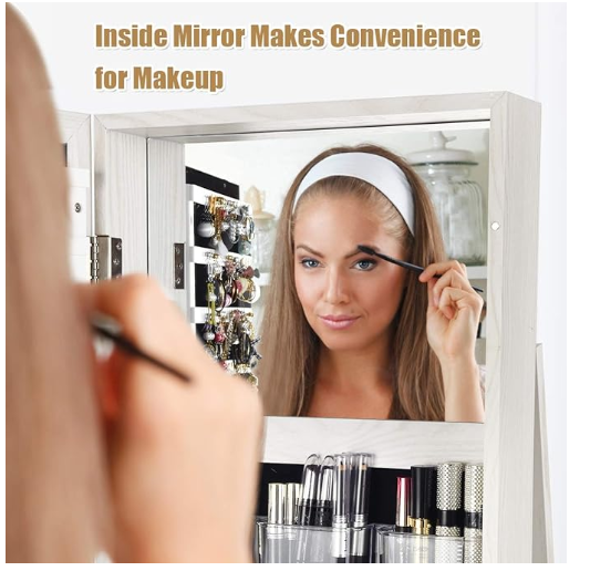 360° Rotating Mirrored Jewelry Cabinet Armoire  with Mirror