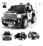 12V 2-Seater Licensed GMC Kids Ride On RC Electric Police Car with Storage Box