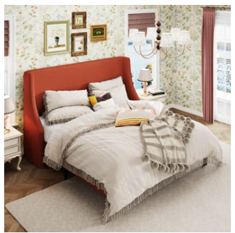 *SPECIAL* King Size Bowdoin Upholstered Wingback Platform Bed (Missing headboard) (1 Box)