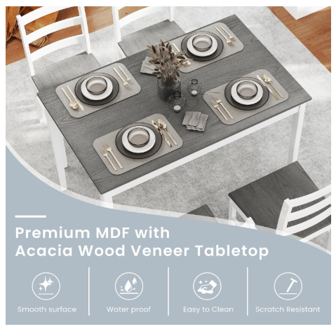 4 Piece Set, Kitchen Table and Chairs, Wood Grain (Grey) (3 Chairs Only)