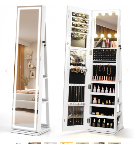 Special - 360° Swivel Freestanding Jewelry Cabinet with Lighted Full Length Mirror - Assembled