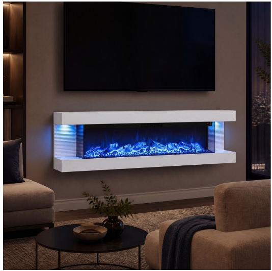 60 Inch 3-Sided Wall Mounted Electric Fireplace (UK Power cord - Requires a 120v adaptor )