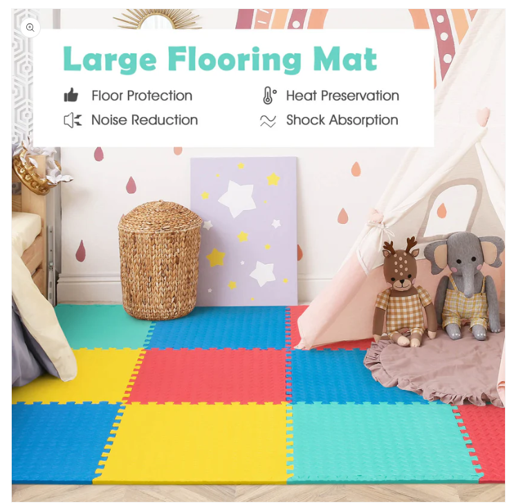 12 Pieces Puzzle Interlocking Flooring Mat with Anti-slip/Waterproof Surface - Yellow/Blue only