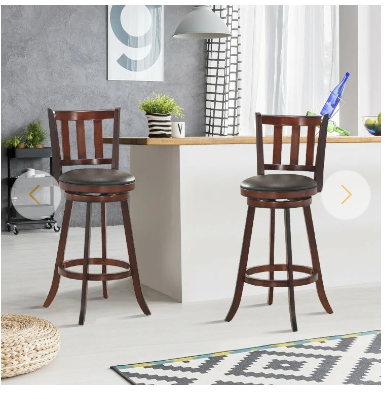 Set of 2 Wood Swivel Counter Height Dining Pub Bar Stools with PVC Cushioned Seat