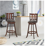 Set of 2 Wood Swivel Counter Height Dining Pub Bar Stools with PVC Cushioned Seat, Fully Assembled