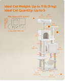 (Unassembled) - Cat Condo, cat  tree, 61-Inch Cat Tower with 5 Scratching Posts, 2 Perches, 2 Caves, Hammock, 2 Pompoms, Cream White (1 Box, Unassembled)