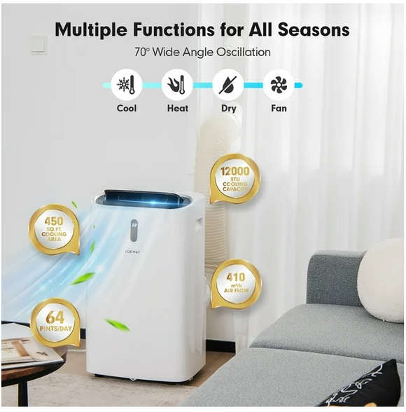 12000 BTU Portable Heat Pump 4-in-1  w/ APP & WiFi Smart Control