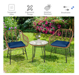 3PCS Patio Rattan Bistro Set Coffee Table Armchair Garden w/Cushion