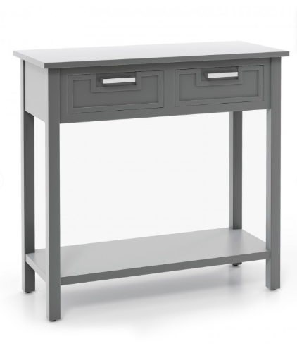 Narrow Console Table with Drawers and Open Storage Shelf-Grey