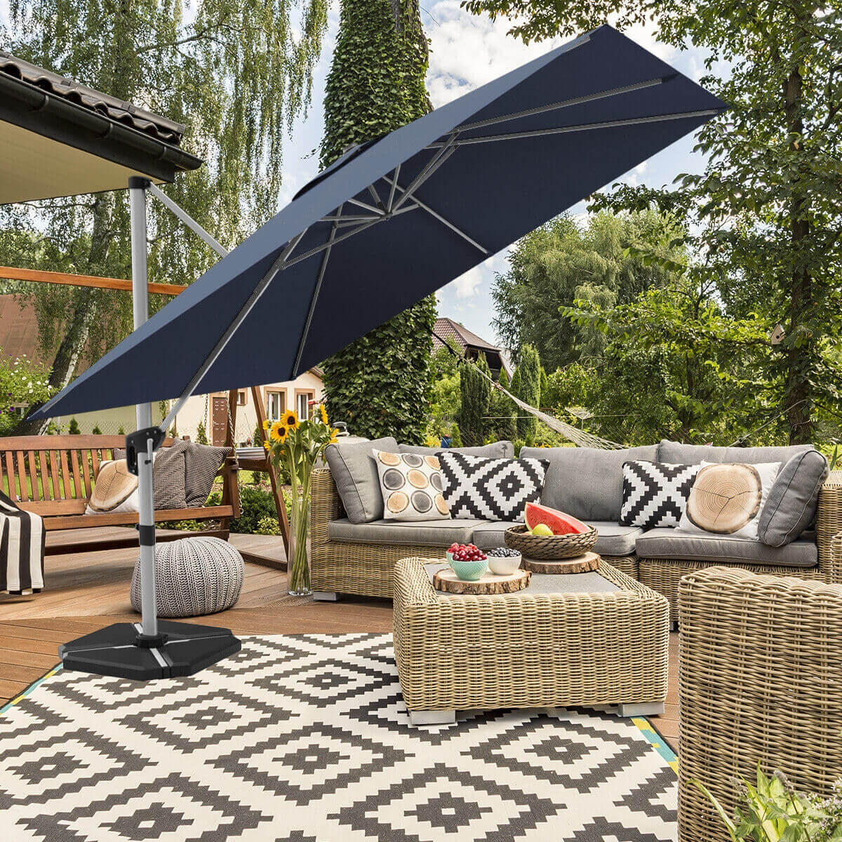 10 Feet 360° Tilt Aluminum Square Patio Umbrella without Weight Base-Navy, 1 box