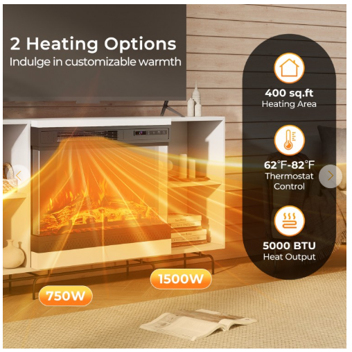 24 Inches 3-Sided Glass Electric Fireplace Heater with Remote Control