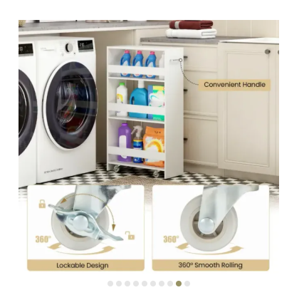 4-Tier Rolling Storage Cart Slim Kitchen Cart on Wheels with Open Shelves and Handle- White (Assembled)