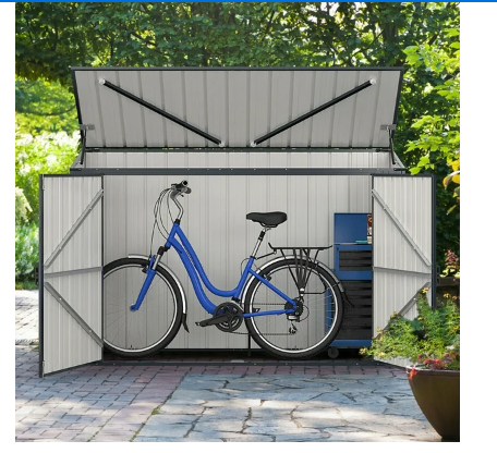 6.3 x 2.6 FT Metal Outdoor Storage Shed w/ Lockable Door Hydraulic Gas Rod _ Customer Return