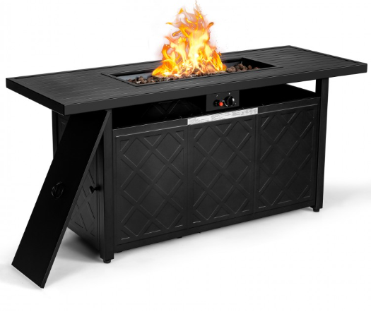 57 Inch 50 000 BTU Rectangular Propane Outdoor Fire Pit Table-Black (Scratch and Dent)