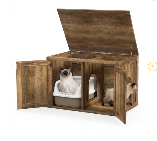 Flip Top Hidden Cat Furniture with Double Barn Doors, and Middle Entry (1 Box, Unassembled)