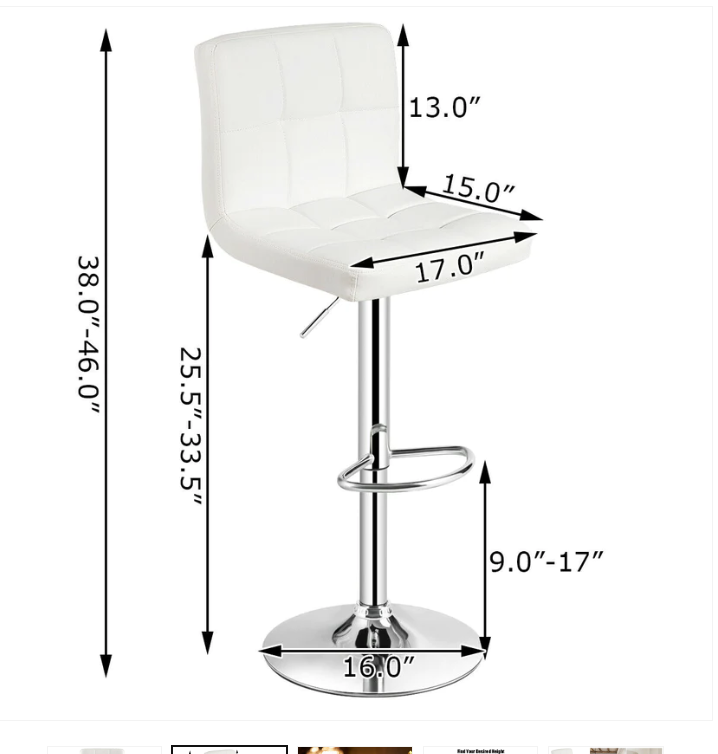 Set of 2 Square Swivel Adjustable PU Leather Bar Stools with Back and Footrest-White