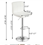 Set of 2 Square Swivel Adjustable PU Leather Bar Stools with Back and Footrest-White