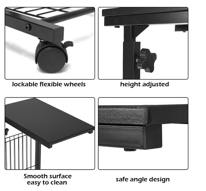 Rolling Height Adjustable Sofa End Side Table