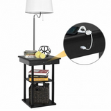 Floor Lamp Bedside Desk with USB Charging Ports Shelves