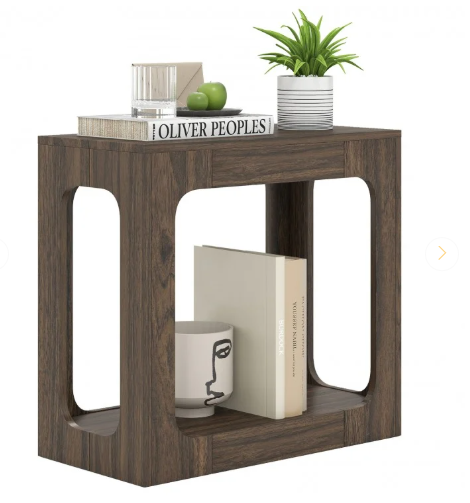 Set of 2, 2-Tier End Table with Storage Shelf for Living Room - Wallnut - Assembled