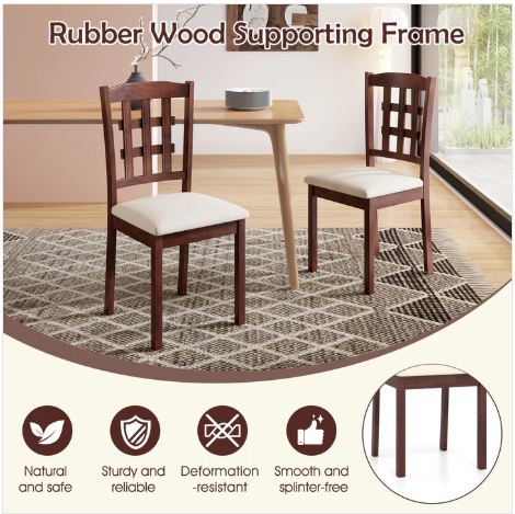 Set of 4, Wooden Dining Chair, Linen Fabric Padded Kitchen Chairs