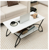 2-Tier Industrial Coffee Table Rectangular with Storage Shelf White