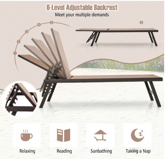 3 Pieces Patio Chaise Lounge Chair and Table Set for Poolside Yard-Brown (Shipping Damage) (assembled)