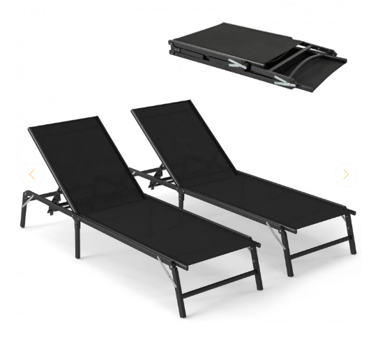 Set of 2 -  Foldable Patio Lounge Chairs