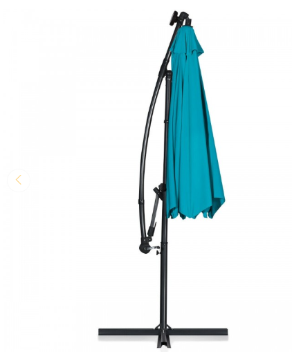 Tax Free - 10 Feet Patio Offset Umbrella with 32 Solar-Powered LED Lights-Turquois (Assembled)