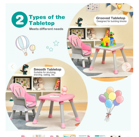 INFANS 8 in 1 Baby High Chair, Convertible Highchair for Babies and Toddlers - Pink