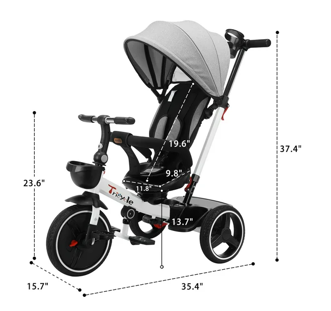 6-in-1 Detachable Kids Baby Stroller Tricycle with Canopy and Safety Harness