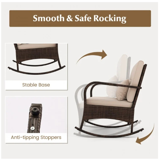 3 Pieces Outdoor Rocking Set with Tempered Glass Coffee Table (Assembled)