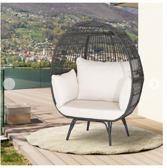 Oversized Patio Rattan Egg Lounge Chair with 4 Cushions - Assembled