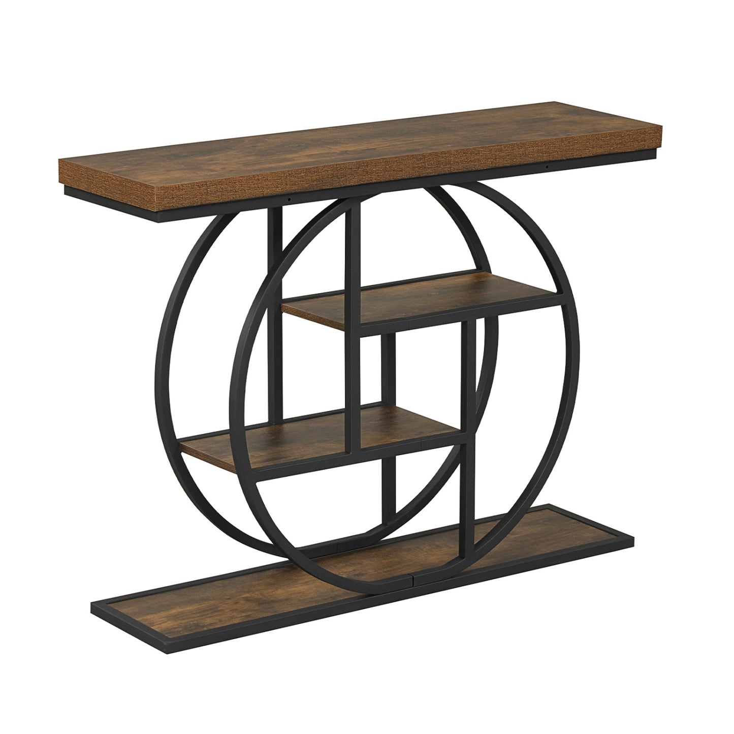 4-Tier Console Table 41 Inches Entryway Table with Storage Shelves-Brown (Assembled)