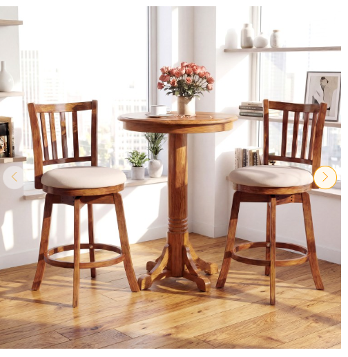 Set of 2, 360° Rotating Counter Height Chairs with Upholstered Seat and Backrest (Assembled)