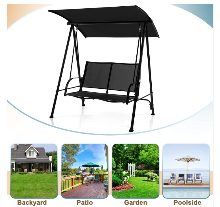 Love Seat Swing with Patio Canopy*UNASSEMBLED/IN BOX* - BLACK- OP70493BK